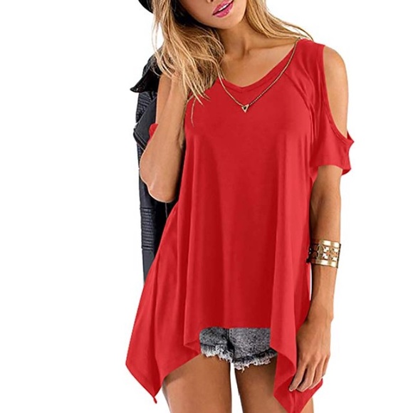 woman top short sleeve cold shoulder blouse - Picture 4 of 8